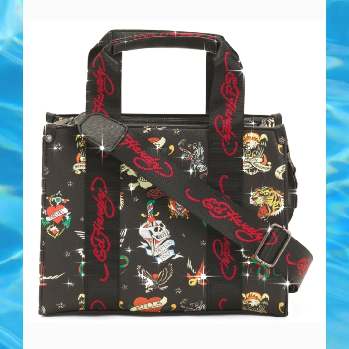Brand New Ed Hardy Black Tote With Graphics